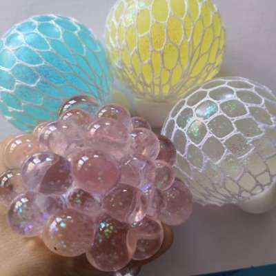 glitter grape mesh ball colorful gel squishy ball rubber squeeze ball