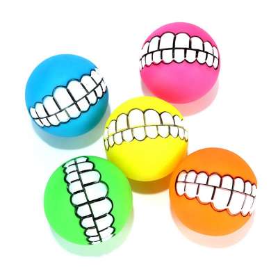 Funny Durable Dog Smile Silicone Ball Squeaky Interactive Training Dog Toys Ball